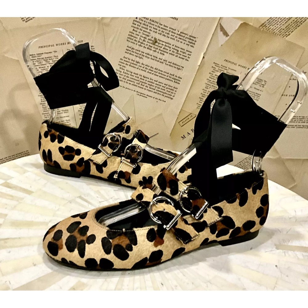 Anthropologie Alohas Thekla Mary Jane Ballet Flat Leopard Hair Print Lace Up - Picture 6 of 10